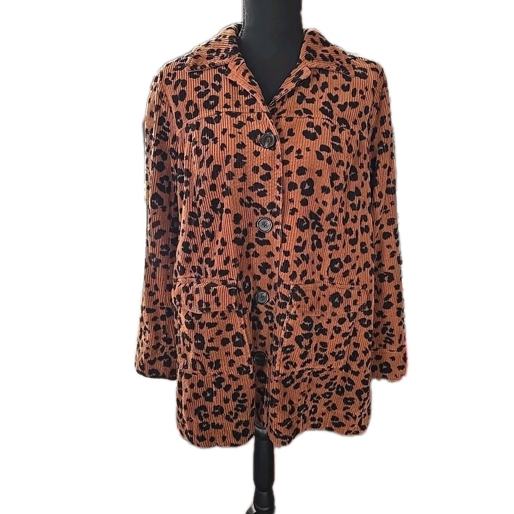 J.Jill Leopard Corduroy Swing Jacket Oversized A-Line Women's